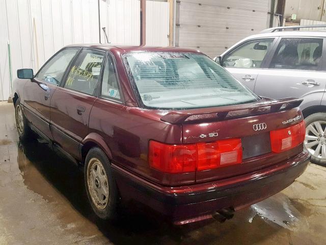 WAUHE58A9MA036037 - 1991 AUDI 90 QUATTRO MAROON photo 3