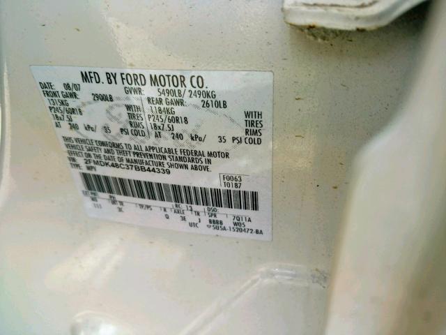 2FMDK48C37BB44339 - 2007 FORD EDGE SEL BEIGE photo 10