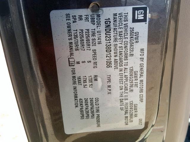 1GNDU23138D121056 - 2008 CHEVROLET UPLANDER L 棕色 照片 10