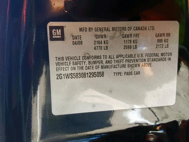 2G1WS583081295058 - 2008 CHEVROLET IMPALA POL BLACK photo 10