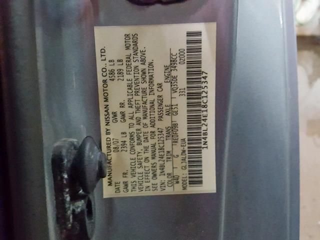 1N4BL24E18C125347 - 2008 NISSAN ALTIMA 3.5 GRAY photo 10