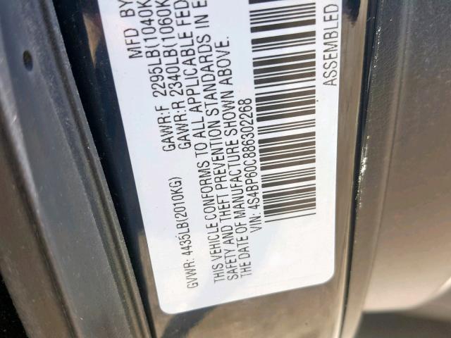 4S4BP60C886302268 - 2008 SUBARU OUTBACK BLACK photo 10