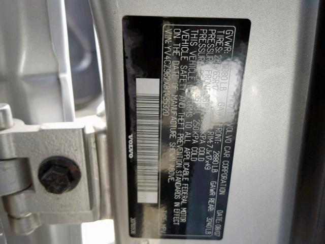 YV4CZ982X81435320 - 2008 VOLVO XC90 3.2 SILVER photo 10