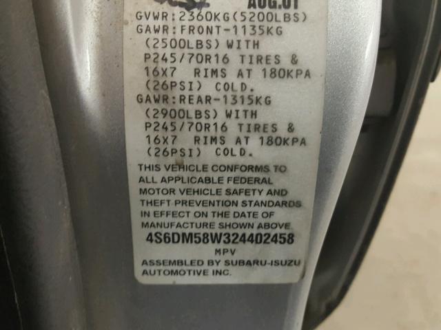 4S6DM58W324402458 - 2002 HONDA PASSPORT E 银色 照片 10