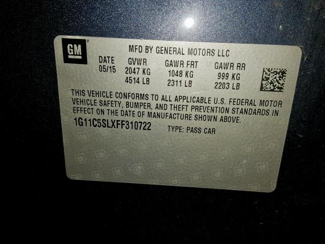 1G11C5SLXFF310722 - 2015 CHEVROLET MALIBU 1LT 蓝色 照片 10