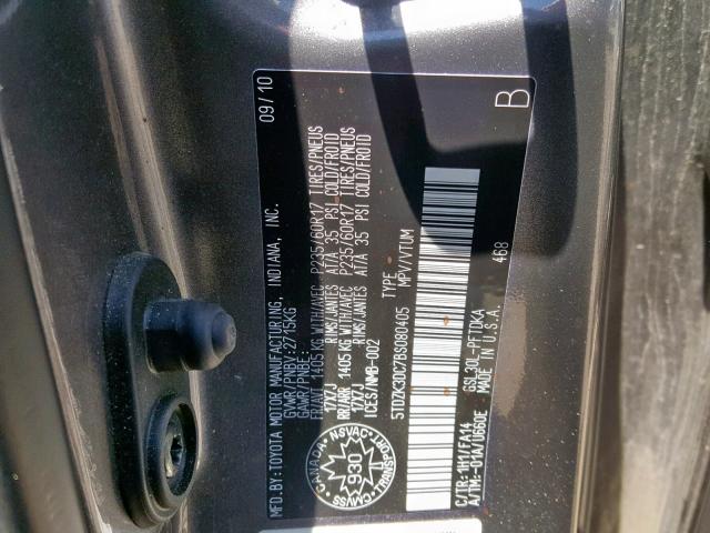 5TDZK3DC7BS080405 - 2011 TOYOTA SIENNA GRAY photo 10