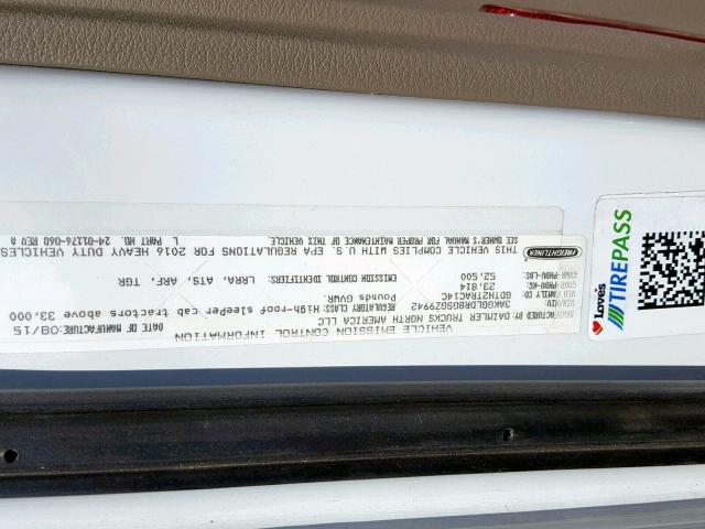 3AKGGLDR8GSGZ9942 - 2016 FREIGHTLINER CASCADIA 1 Biały zdjęcie 10