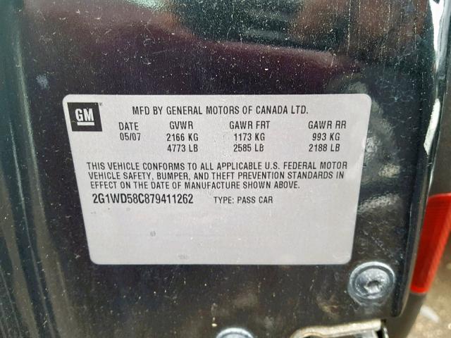 2G1WD58C879411262 - 2007 CHEVROLET IMPALA SUP შავი ფოტო 10