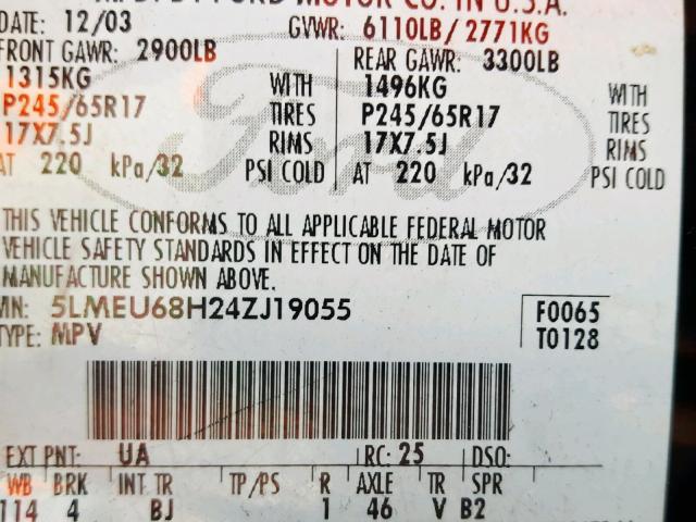 5LMEU68H24ZJ19055 - 2004 LINCOLN AVIATOR 黑色 照片 10