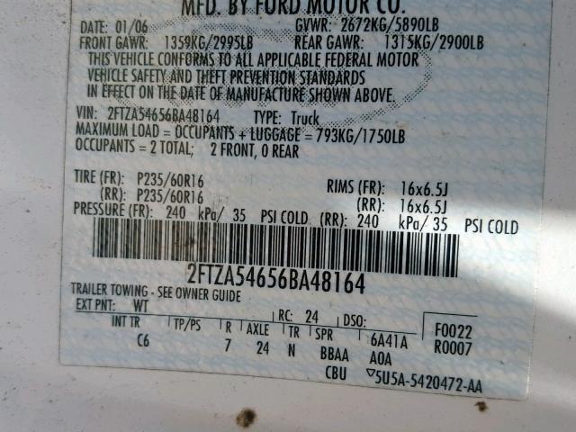 2FTZA54656BA48164 - 2006 FORD FREESTAR WHITE photo 10