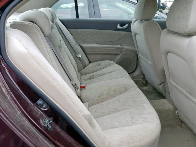 5NPET46C16H061424 - 2006 HYUNDAI SONATA GL BURGUNDY photo 6