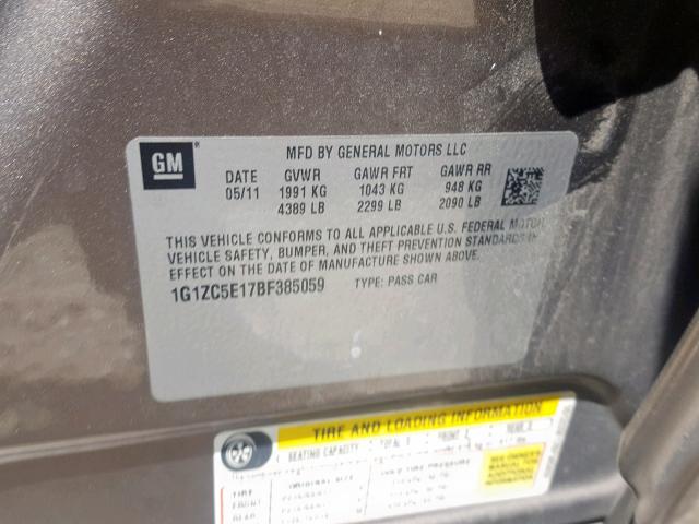 1G1ZC5E17BF385059 - 2011 CHEVROLET MALIBU 1LT 棕色 照片 10