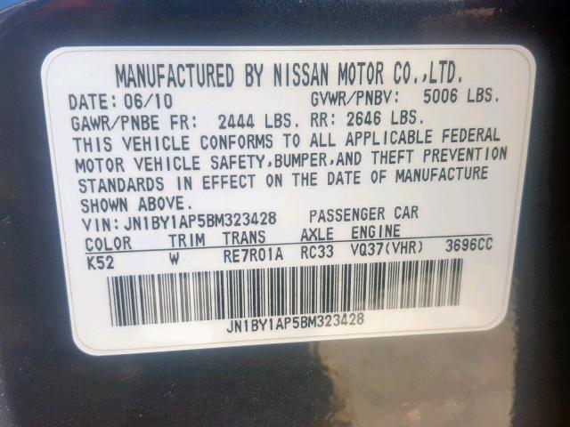 JN1BY1AP5BM323428 - 2011 INFINITI M37 GRAY photo 10