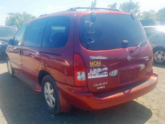 4N2ZN17T71D803474 - 2001 NISSAN QUEST GLE RED photo 3