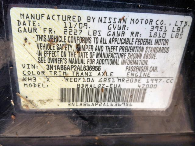 3N1AB6AP2AL636956 - 2010 NISSAN SENTRA 2.0 BLACK photo 10