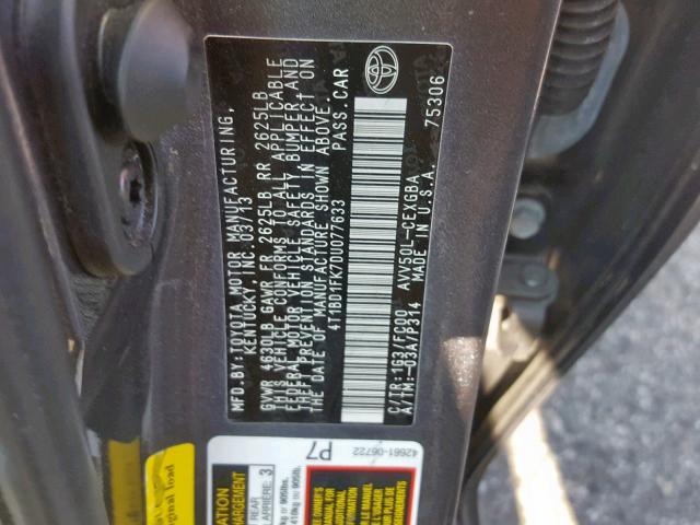 4T1BD1FK7DU077633 - 2013 TOYOTA CAMRY HYBR GRAY photo 10