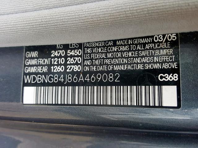 WDBNG84J86A469082 - 2006 MERCEDES-BENZ S 500 4MAT GRAY photo 10