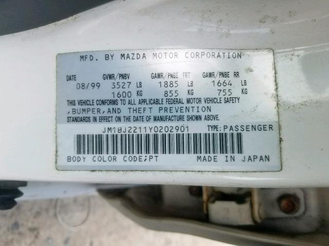 JM1BJ2211Y0202901 - 2000 MAZDA PROTEGE ES 白色 照片 10