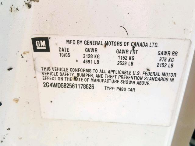 2G4WD582561178626 - 2006 BUICK LACROSSE C WHITE photo 10