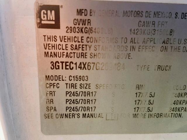 3GTEC14X67G209484 - 2007 GMC NEW SIERRA WHITE photo 10