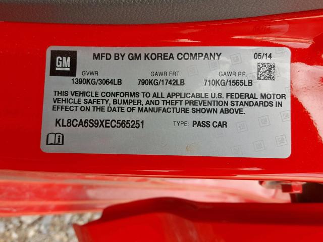 KL8CA6S9XEC565251 - 2014 CHEVROLET SPARK LS RED photo 10