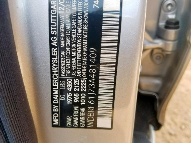 WDBRF61J73A481409 - 2003 MERCEDES-BENZ C 240 SILVER photo 10