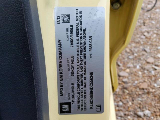 KL8CB6S94DC556346 - 2013 CHEVROLET SPARK LS YELLOW photo 10