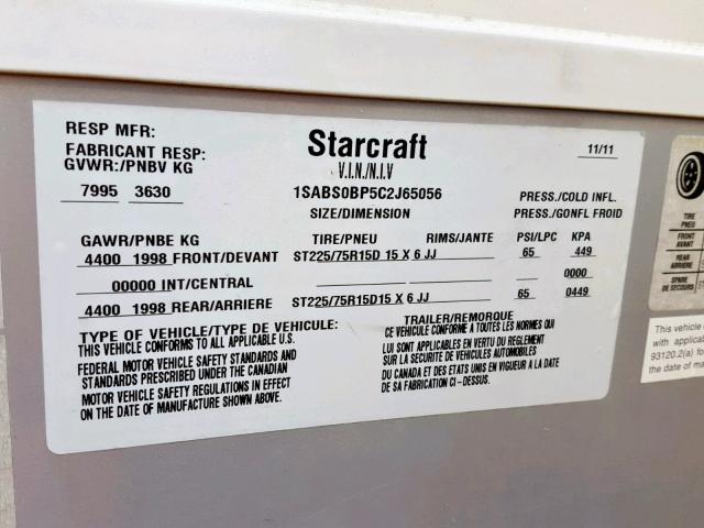 1SABS0BP5C2J65056 - 2012 STAR TRAVELSTAR WHITE photo 10