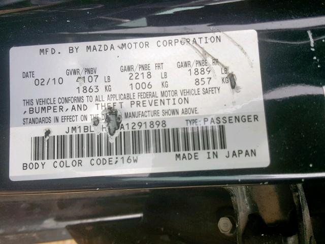 JM1BL1H60A1291898 - 2010 MAZDA 3 S BLACK photo 10