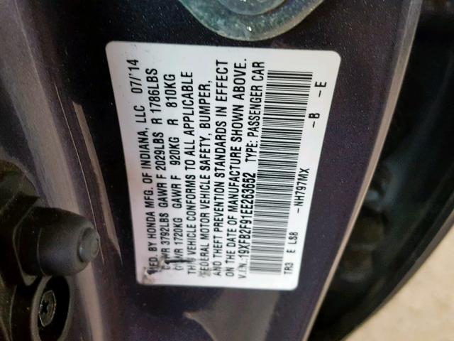 19XFB2F91EE263652 - 2014 HONDA CIVIC EXL GRAY photo 10