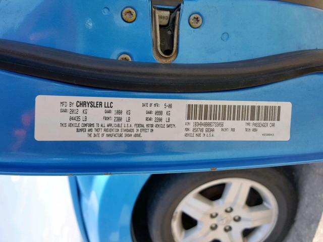 1B3HB48B88D733056 - 2008 DODGE CALIBER SX BLUE photo 10