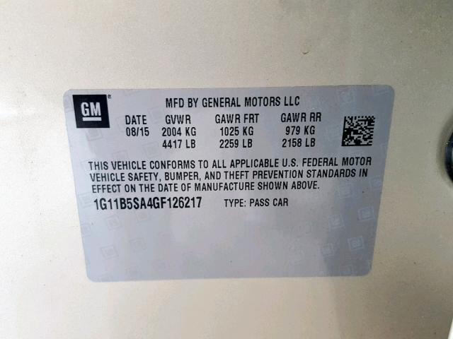 1G11B5SA4GF126217 - 2016 CHEVROLET MALIBU LIM SILVER photo 10