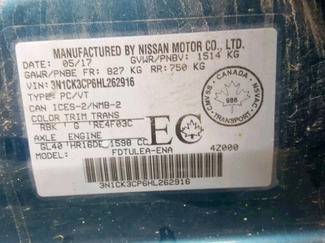 3N1CK3CP6HL262916 - 2017 NISSAN MICRA BLUE photo 10