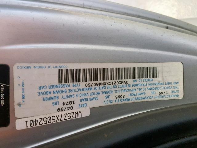 3VWCC21CXXM460750 - 1999 VOLKSWAGEN NEW BEETLE SILVER photo 10