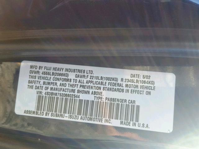 4S3BH675336602544 - 2003 SUBARU LEGACY OUT BLUE photo 10