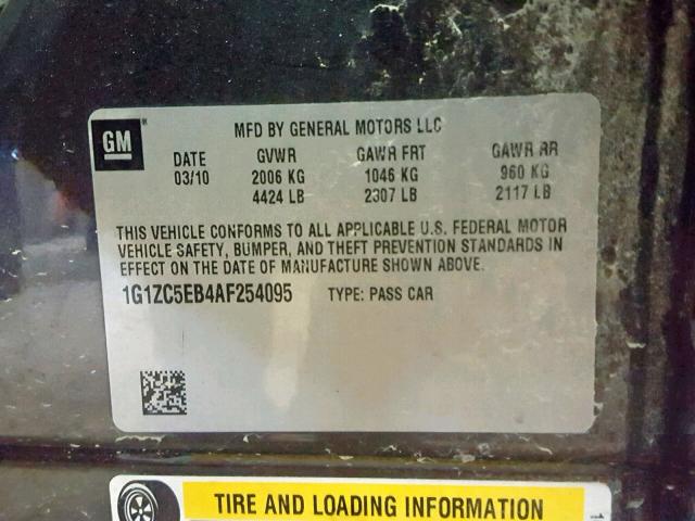 1G1ZC5EB4AF254095 - 2010 CHEVROLET MALIBU 1LT 灰色 照片 10