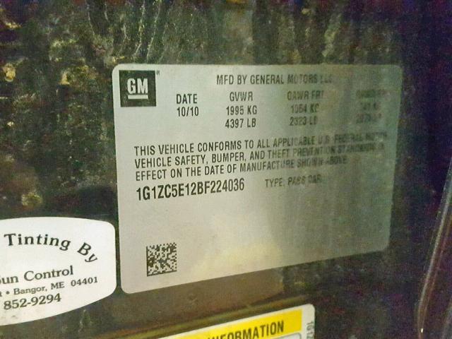 1G1ZC5E12BF224036 - 2011 CHEVROLET MALIBU 1LT 黑色 照片 10