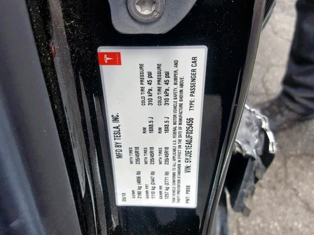 5YJ3E1EA0JF025456 - 2018 TESLA MODEL 3 BLACK photo 10