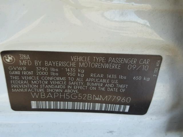 WBAPH5G52BNM77960 - 2011 BMW 328 I SULE WHITE photo 10