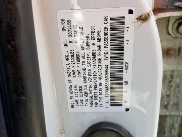 19UUA65576A056544 - 2006 ACURA 3.2TL WHITE photo 10