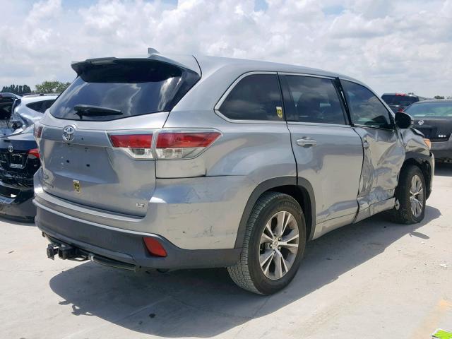 5TDZKRFH2ES022122 - 2014 TOYOTA HIGHLANDER SILVER photo 4