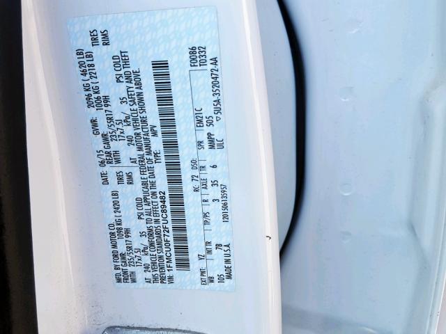 1FMCU0F72FUC89482 - 2015 FORD ESCAPE S WHITE photo 10