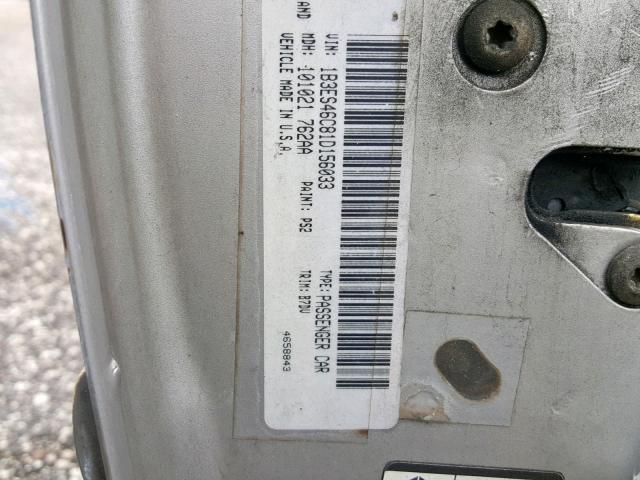 1B3ES46C81D156033 - 2001 DODGE NEON SE SILVER photo 10