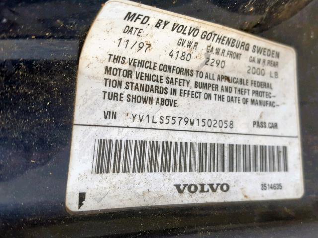 YV1LS5579W1502058 - 1998 VOLVO S70 BLUE photo 10