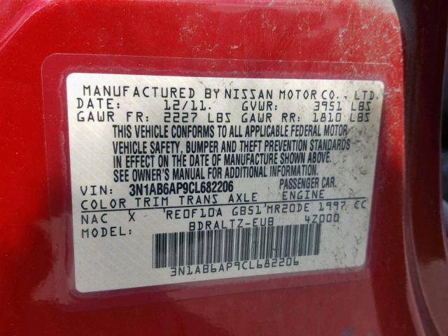 3N1AB6AP9CL682206 - 2012 NISSAN SENTRA 2.0 RED photo 10