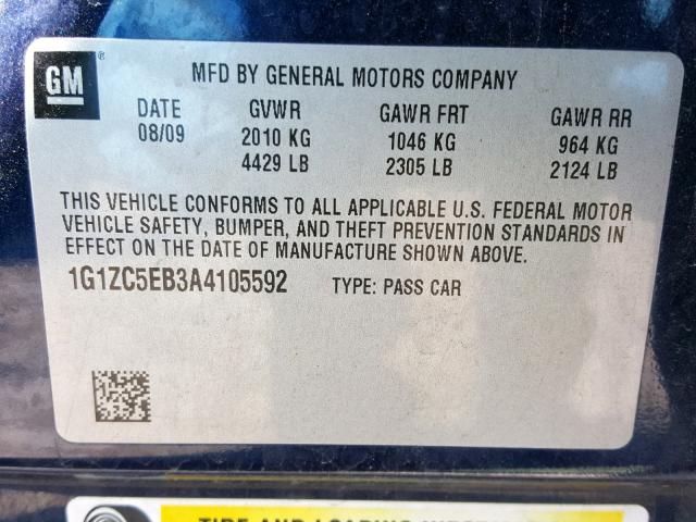 1G1ZC5EB3A4105592 - 2010 CHEVROLET MALIBU 1LT BLUE photo 10