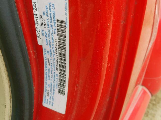 3VWCD21C1YM469044 - 2000 VOLKSWAGEN NEW BEETLE წითელი ფოტო 10