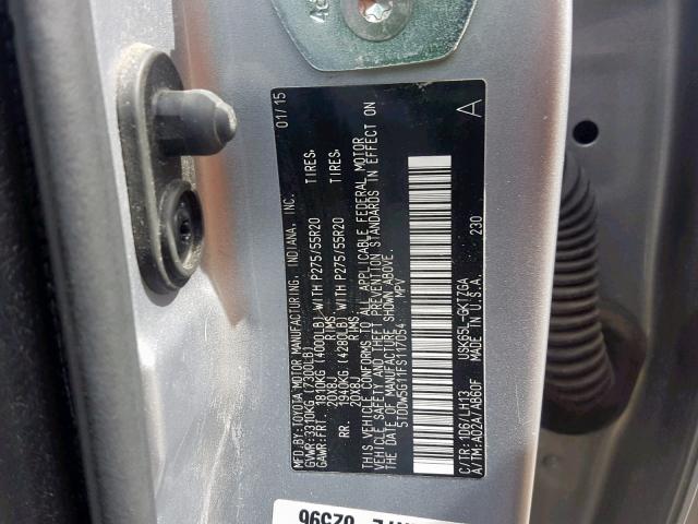 5TDDW5G11FS117054 - 2015 TOYOTA SEQUOIA PL SILVER photo 10