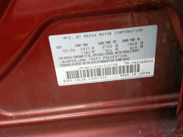 JM1BK143261540708 - 2006 MAZDA 3 HATCHBAC RED photo 10