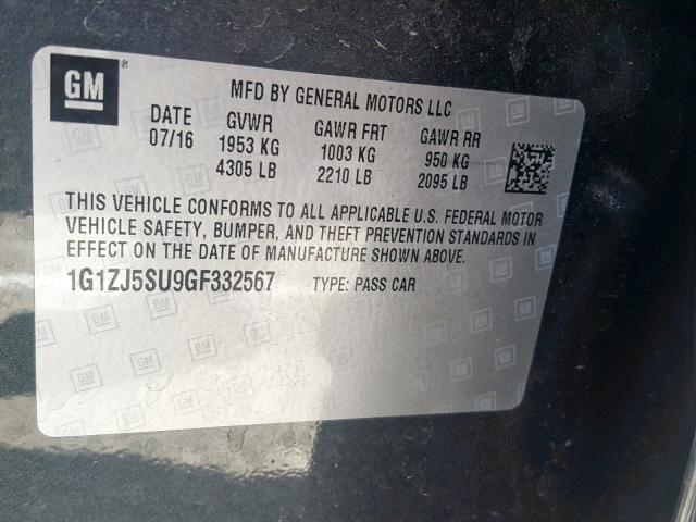 1G1ZJ5SU9GF332567 - 2016 CHEVROLET MALIBU HYB GRAY photo 10